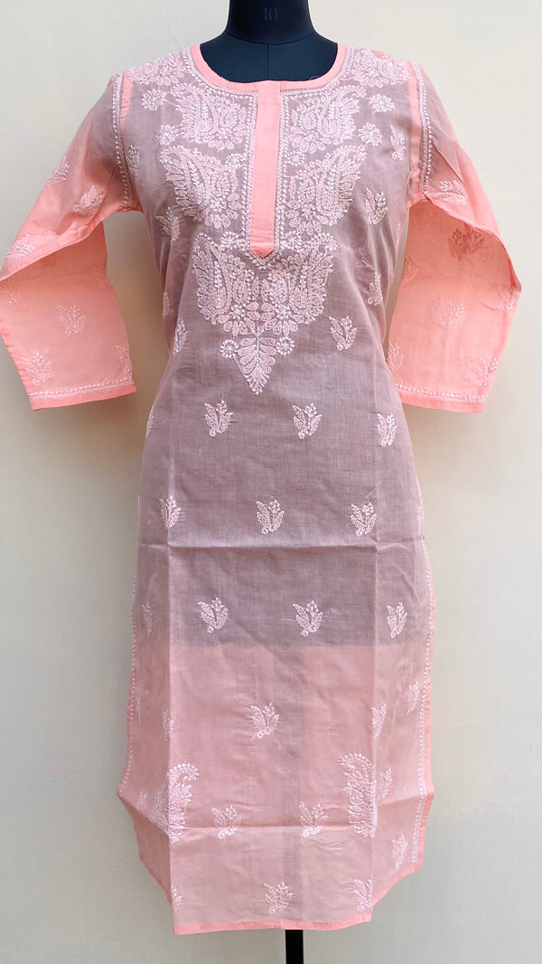Lucknowi Chikankari Kurti Peach Cotton