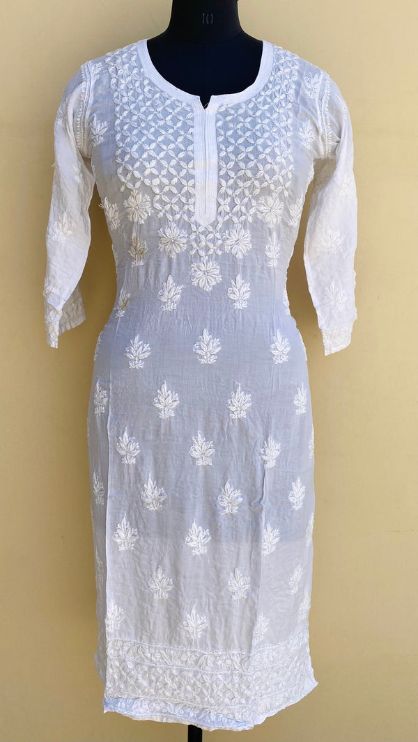 Lucknowi Chikankari Kurti White Modal Cotton