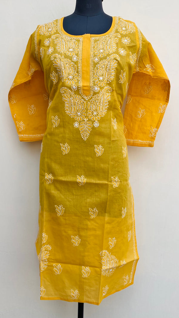 Lucknowi Chikankari Kurti Mustard Cotton