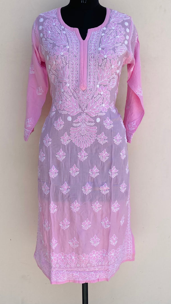 Lucknowi Chikankari Kurti Pink Muslin Cotton