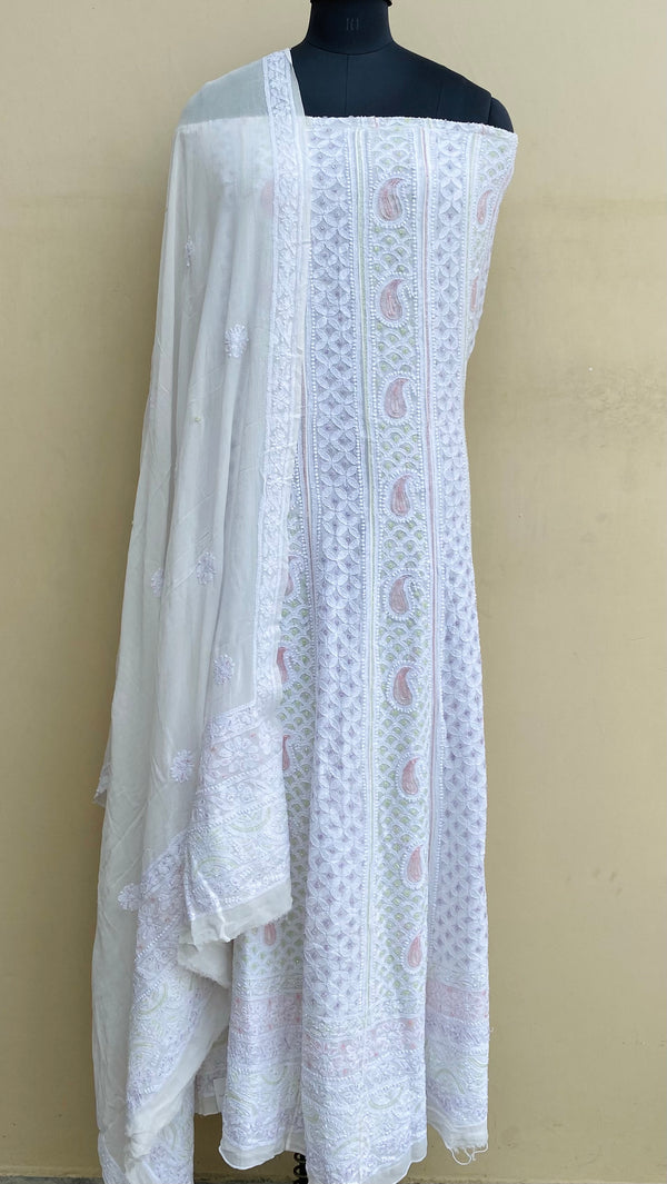 Lucknowi Chikankari Anarkali Suit Length 2 Piece White Pure Georgette With Cutdana Work