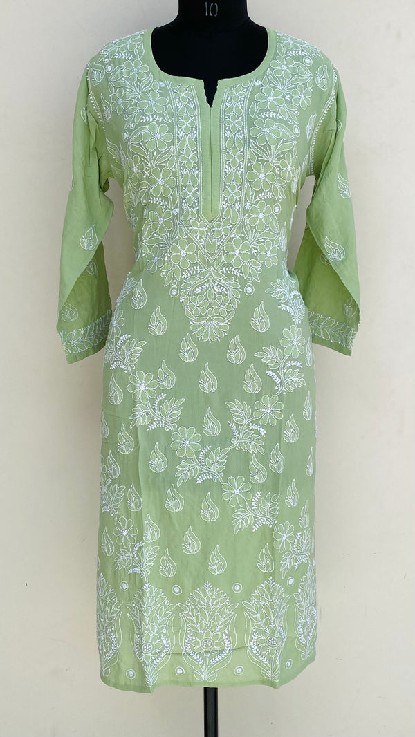 Lucknowi Chikankari Kurti Green Muslin Cotton