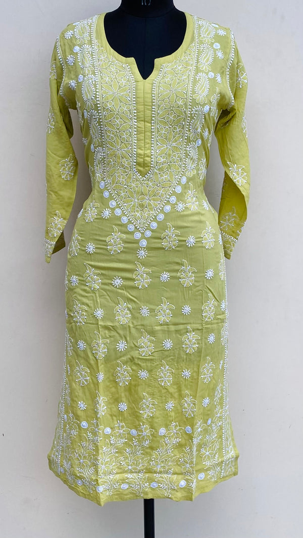 Lucknowi Chikankari Kurti Mehndi Green Muslin Cotton
