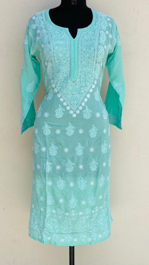 Lucknowi Chikankari Kurti Sea Green Muslin Cotton
