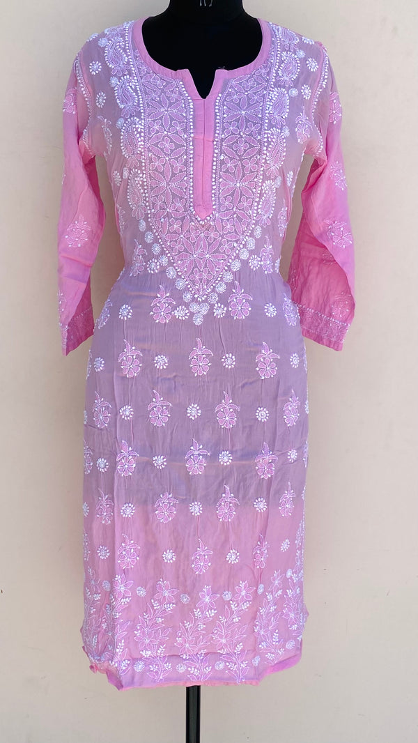 Lucknowi Chikankari Kurti Pink Muslin Cotton