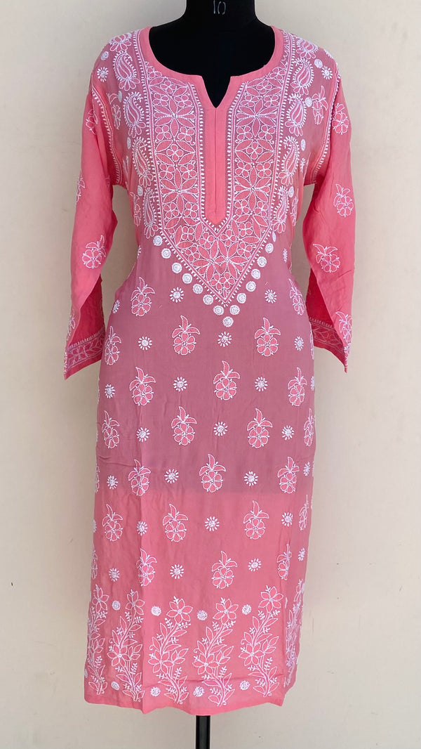 Lucknowi Chikankari Kurti Pink Muslin Cotton