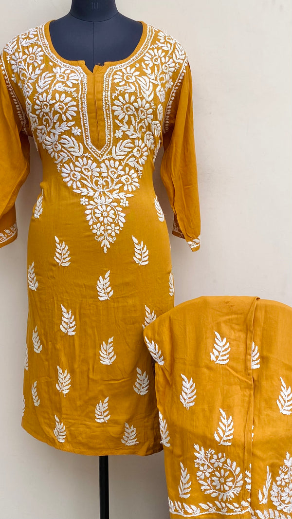 Lucknowi Chikankari Co-ord Set Mustard Modal Cotton