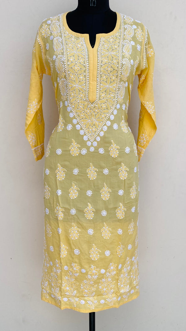 Lucknowi Chikankari Kurti Yellow Muslin Cotton