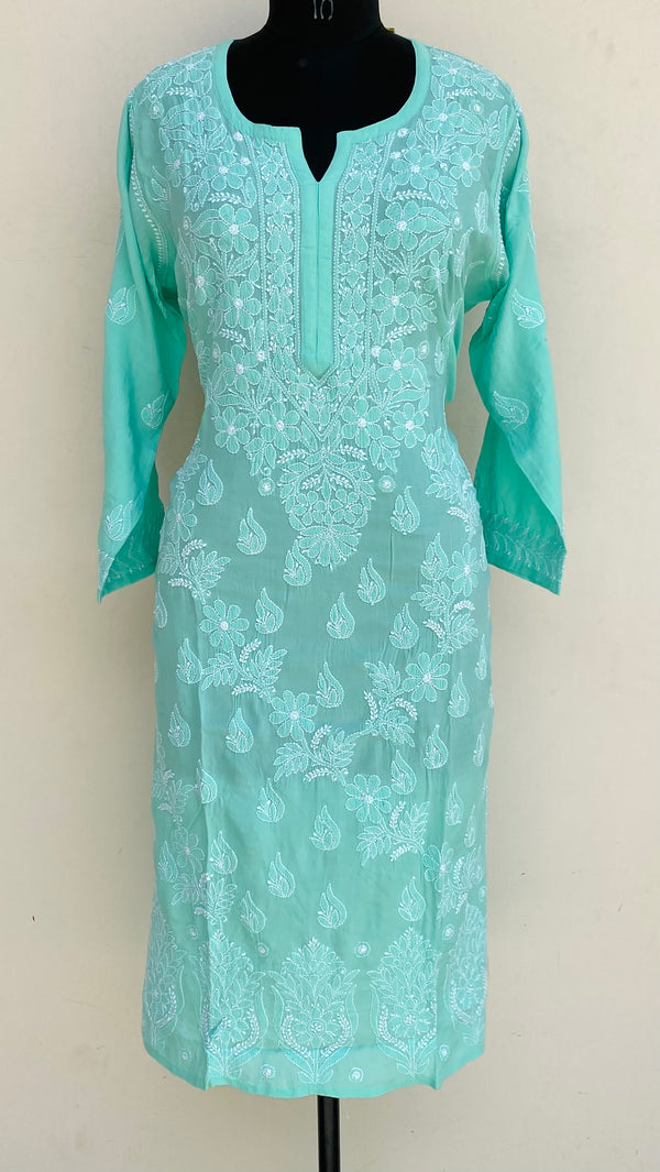 Lucknowi Chikankari Kurti Sea Green Muslin Cotton