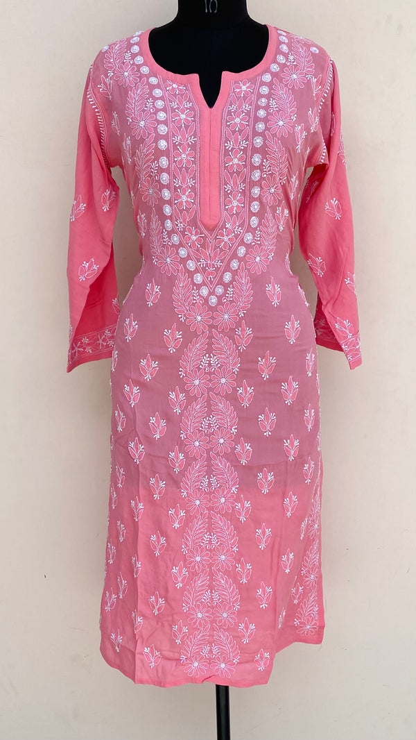 Lucknowi Chikankari Kurti Pink Muslin Cotton