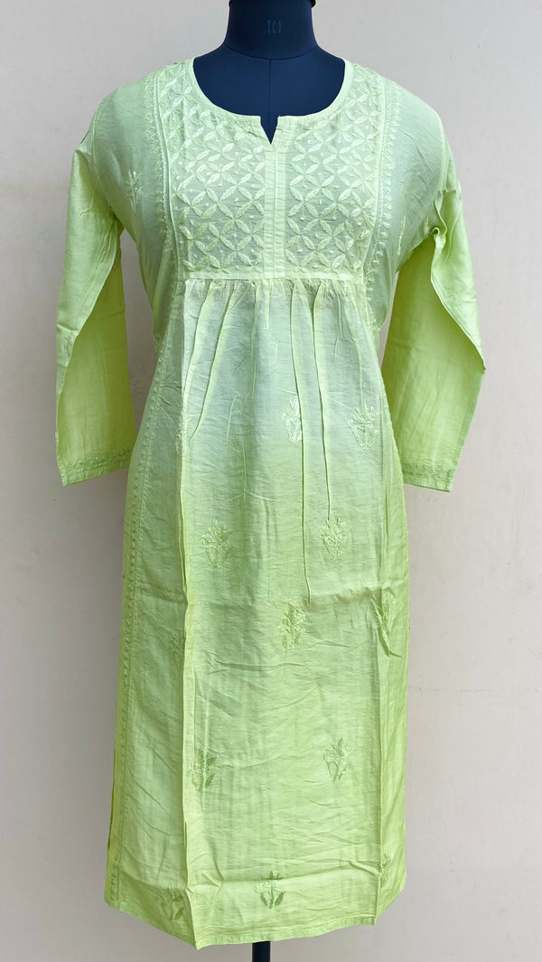 Lucknowi Chikankari Ombre Kurti Green Mal Chanderi With Self 3D Work