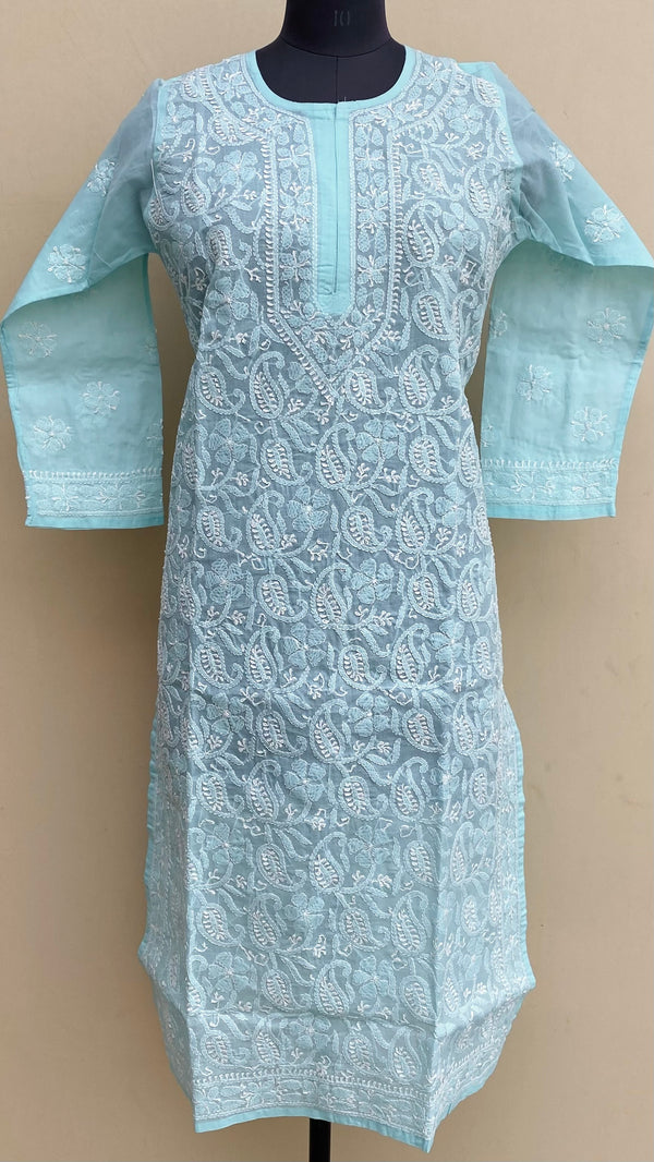 Lucknowi Chikankari Kurti Blue Cotton