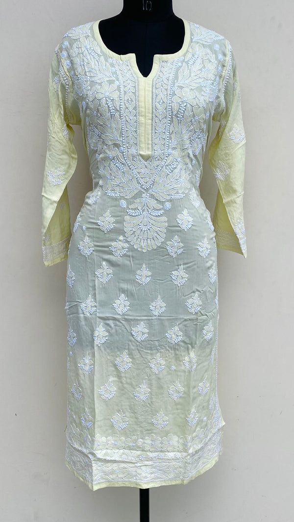 Lucknowi Chikankari Kurti Yellow Muslin Cotton