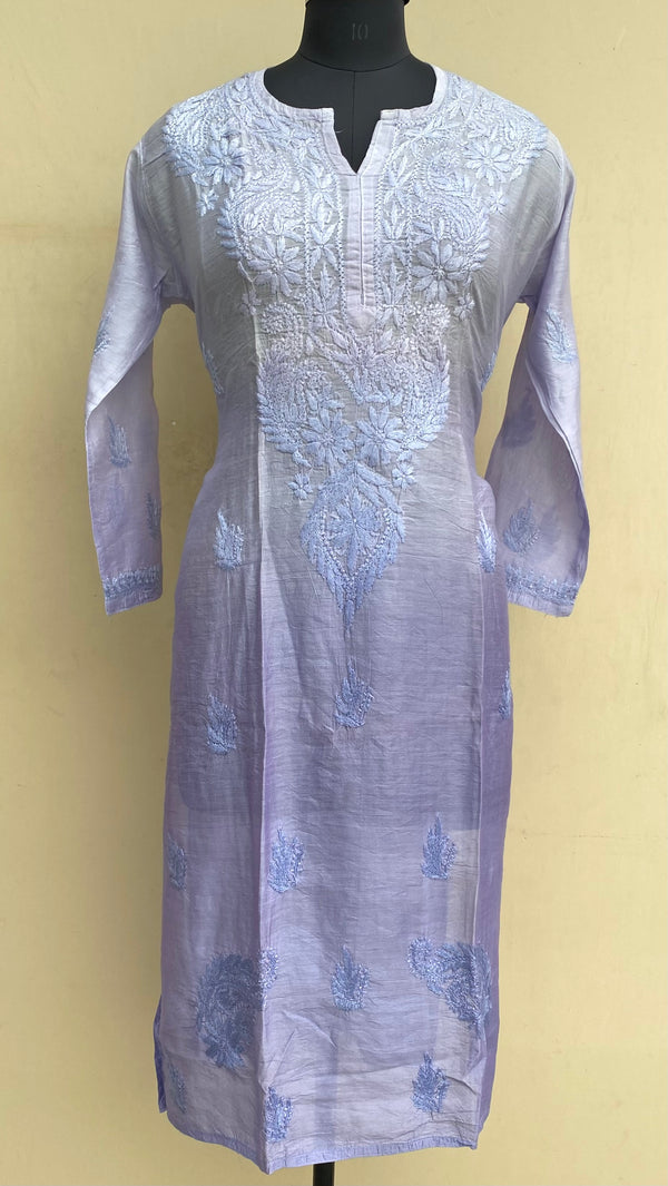 Lucknowi Chikankari Ombre Kurti Purple Mal Chanderi With Self 3D Work