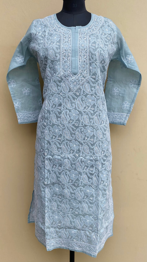 Lucknowi Chikankari Kurti Gray Cotton