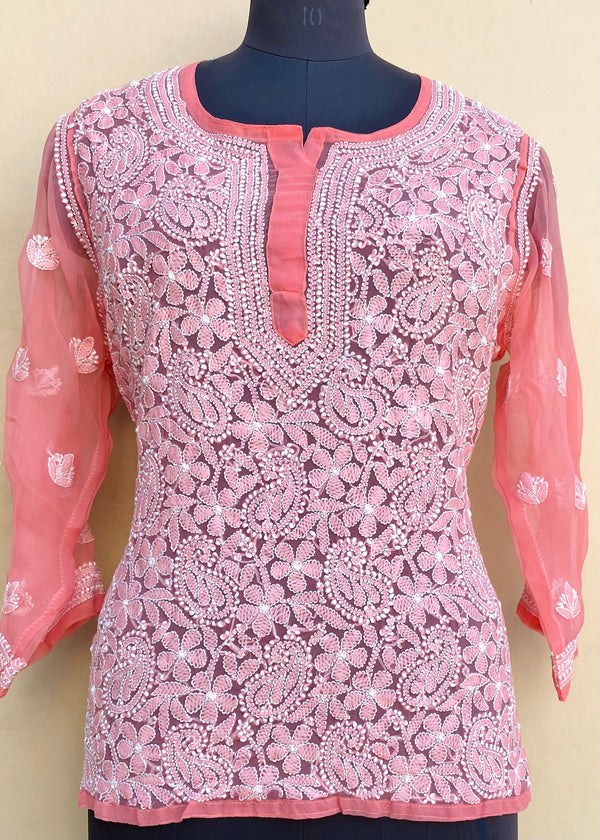 Lucknowi Chikankari Short Kurti Gajri Georgette