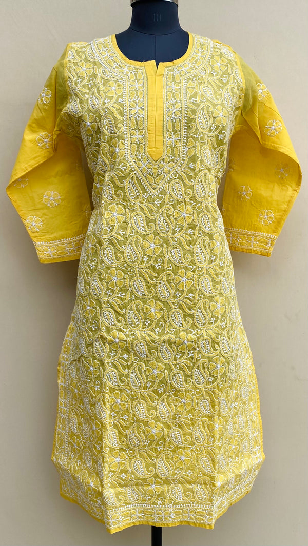 Lucknowi Chikankari Kurti Yellow Cotton