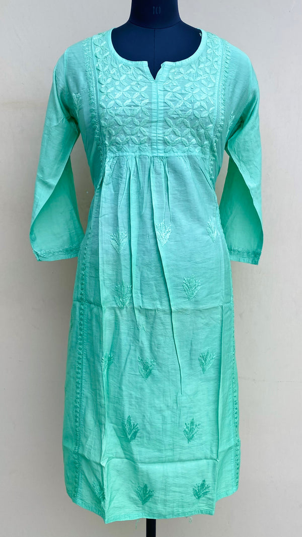 Lucknowi Chikankari Ombre Kurti Green Mal Chanderi With Self 3D Work