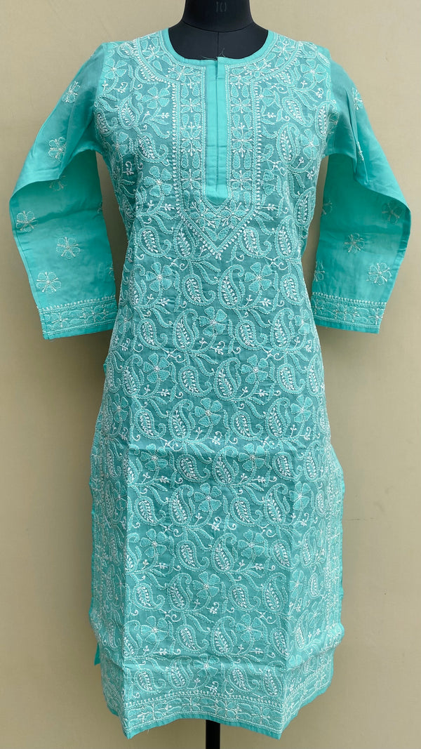 Lucknowi Chikankari Kurti Sea Green Cotton