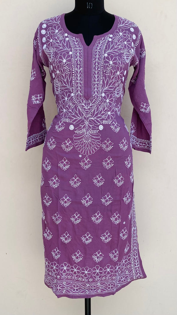 Lucknowi Chikankari Kurti Purple Muslin Cotton