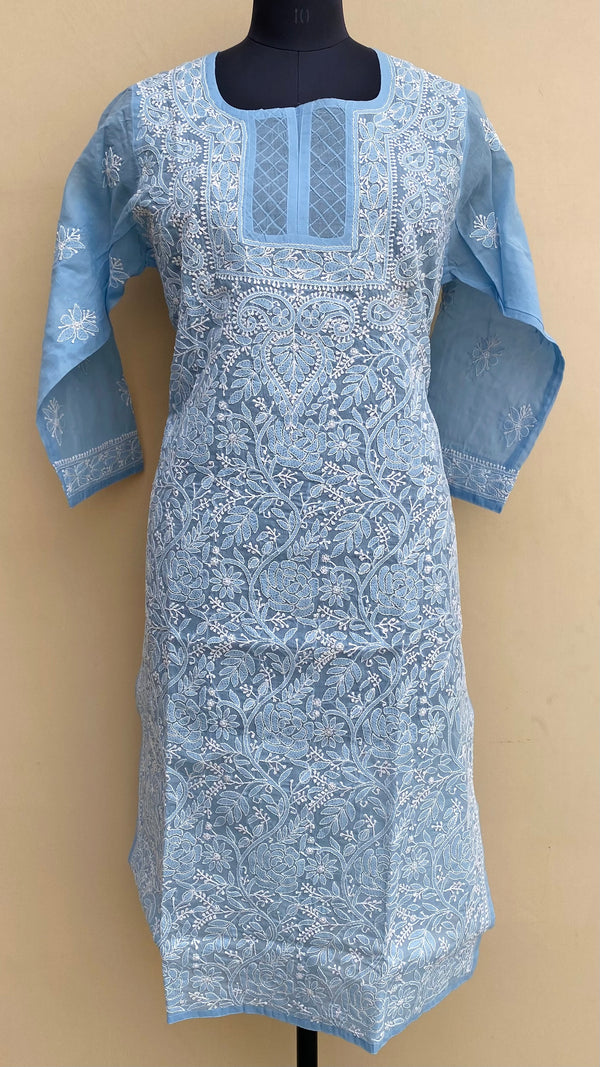 Lucknowi Chikankari Kurti Powder Blue Cotton
