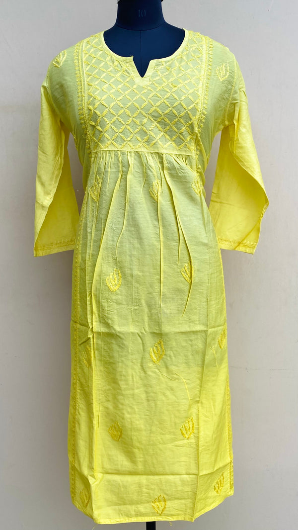 Lucknowi Chikankari Ombre Kurti Yellow Mal Chanderi With Self 3D Work