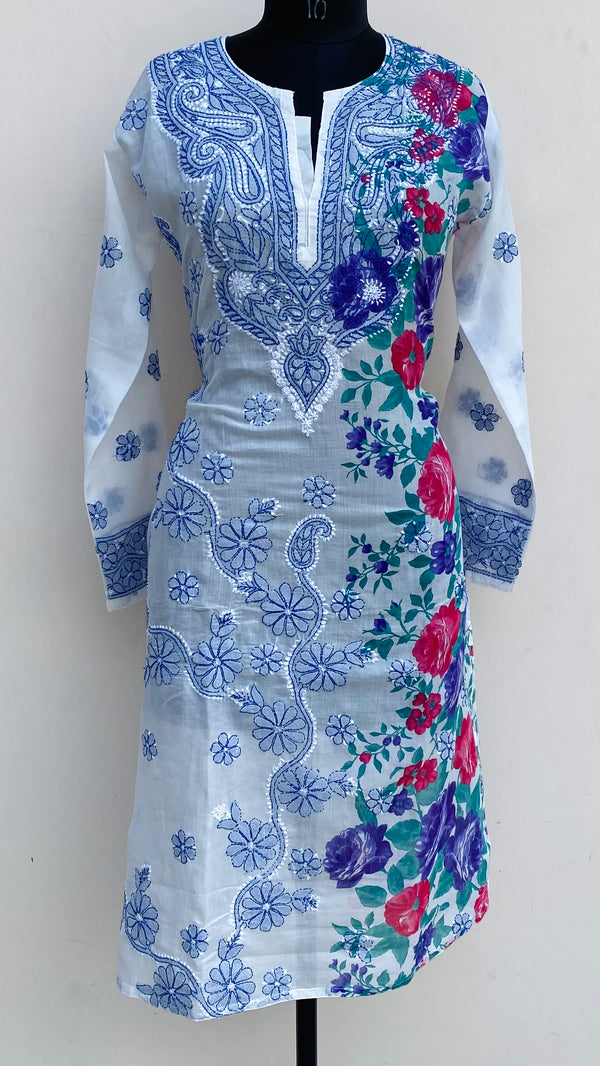 Lucknowi Chikankari Printed Kurti White Cotton