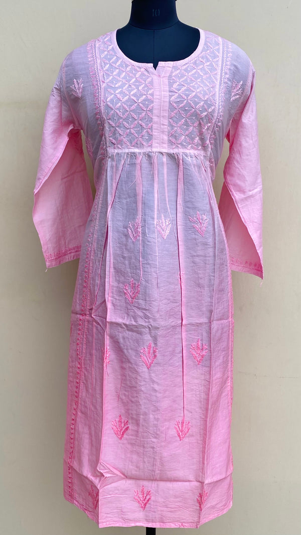 Lucknowi Chikankari Ombre Kurti Pink Mal Chanderi With Self 3D Work
