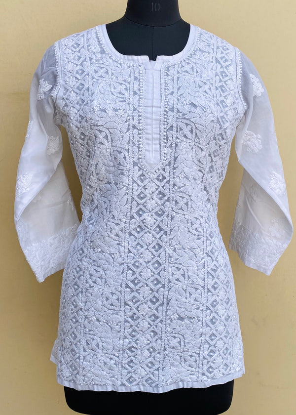 Lucknowi Chikankari Short Kurti White Mulmul Cotton