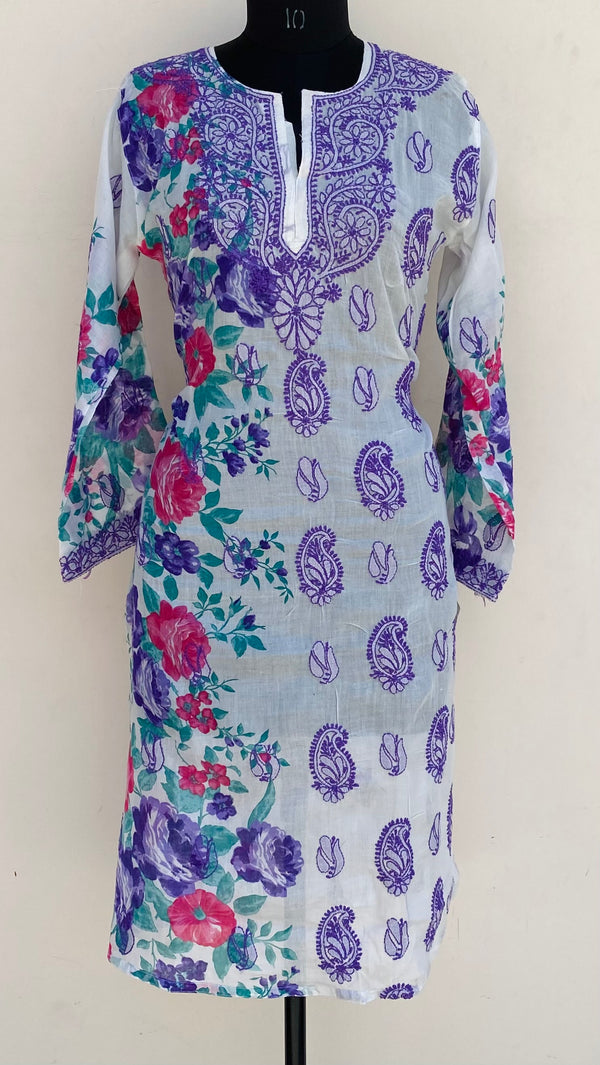 Lucknowi Chikankari Printed Kurti White Cotton