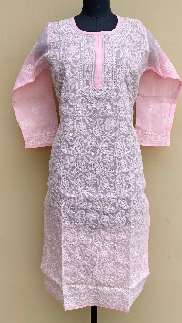 Lucknowi Chikankari Kurti Pink Cotton
