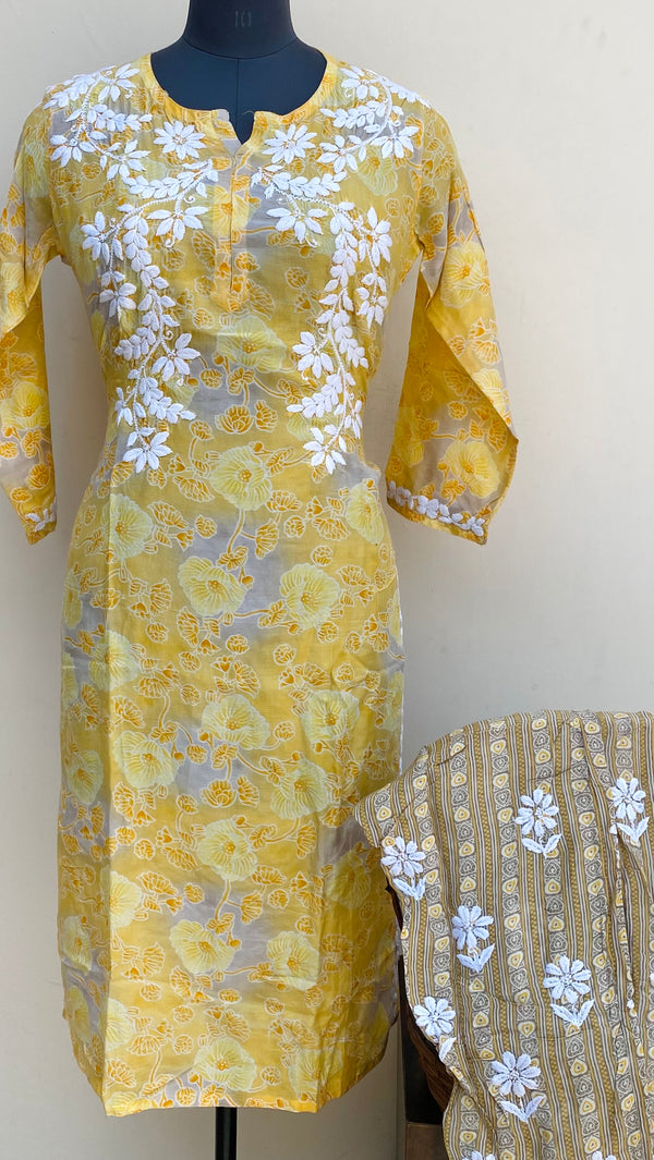 Lucknowi Chikankari Printed Co-ord Set Yellow Muslin Cotton