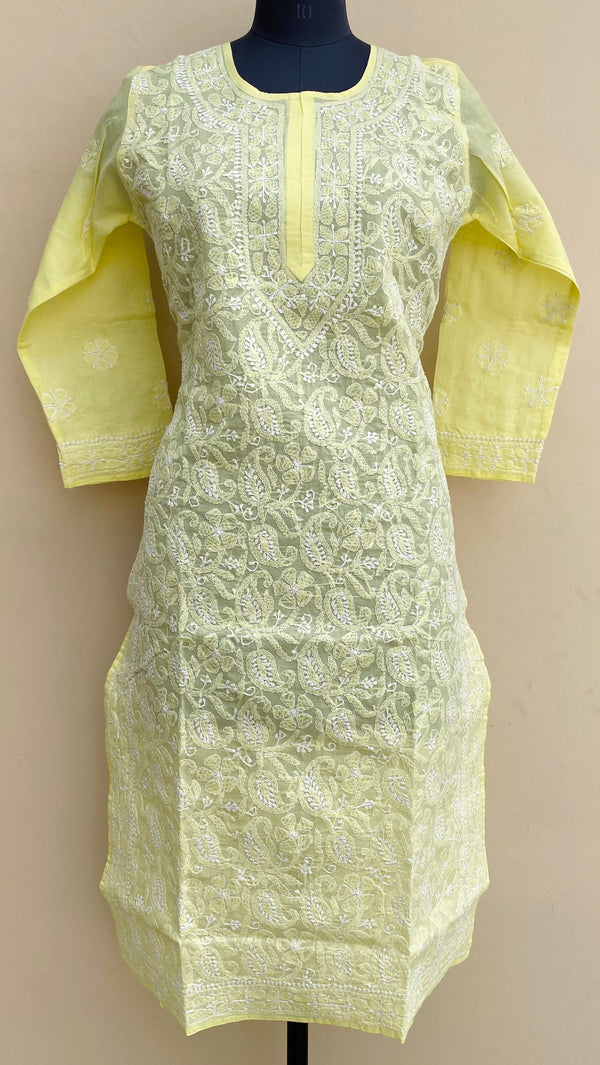 Lucknowi Chikankari Kurti Lemon Yellow Cotton