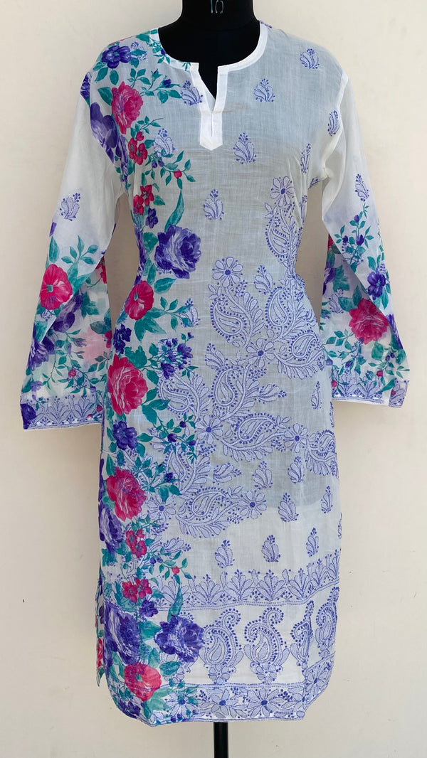 Lucknowi Chikankari Printed Kurti White Cotton