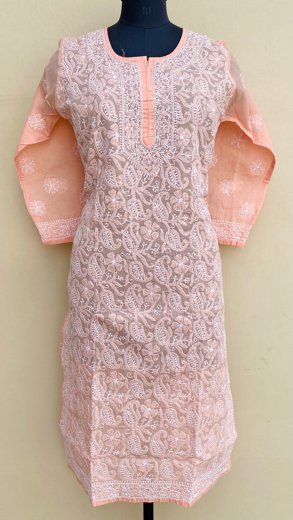 Lucknowi Chikankari Kurti Peach Cotton