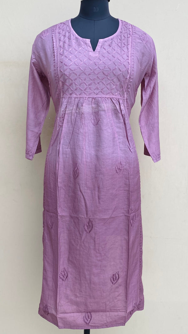 Lucknowi Chikankari Ombre Kurti Onion Pink Mal Chanderi With Self 3D Work