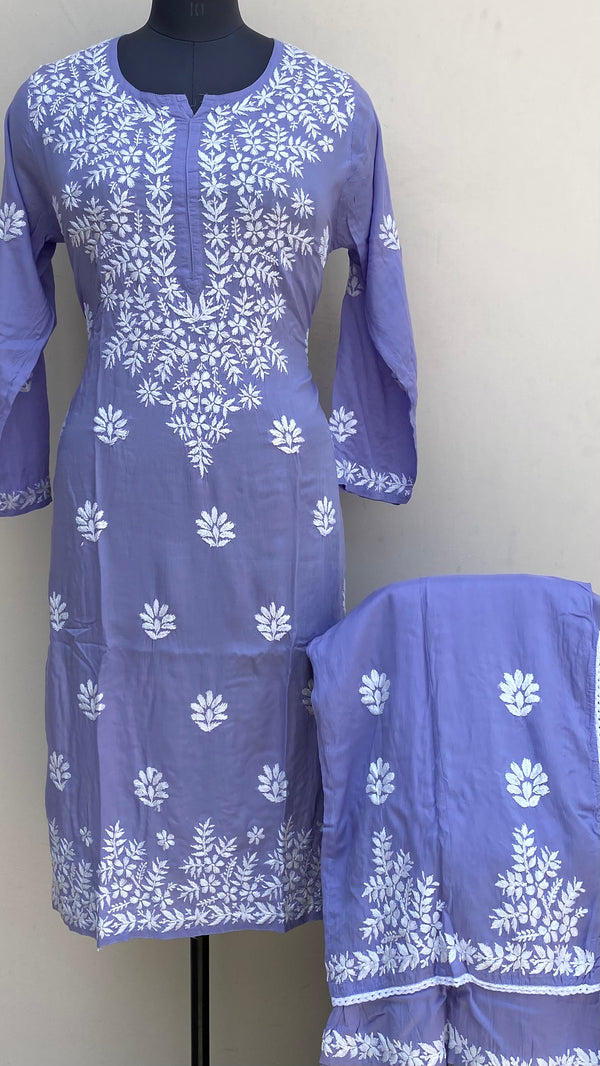 Lucknowi Chikankari Co-ord Set Purple Muslin Cotton