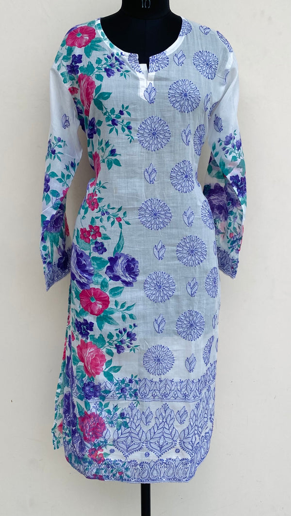 Lucknowi Chikankari Printed Kurti White Cotton