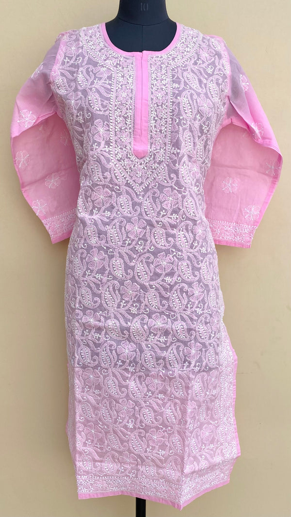 Lucknowi Chikankari Kurti Pink Cotton