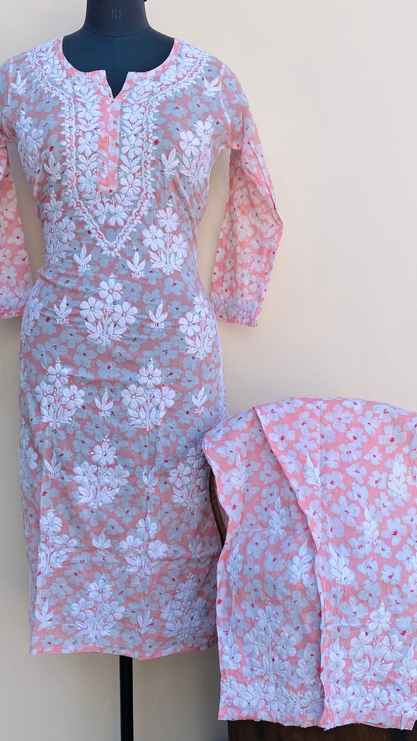 Lucknowi Chikankari Printed Co-ord Set Pink Mulmul Cotton