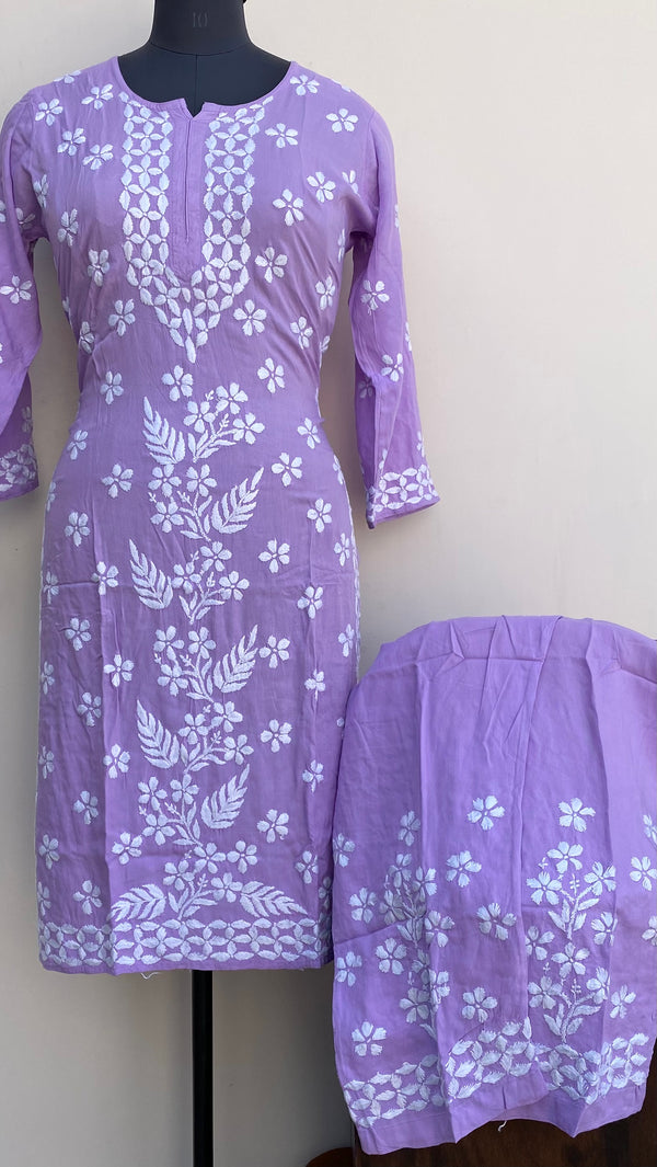 Lucknowi Chikankari Co-ord Set Purple Modal Cotton