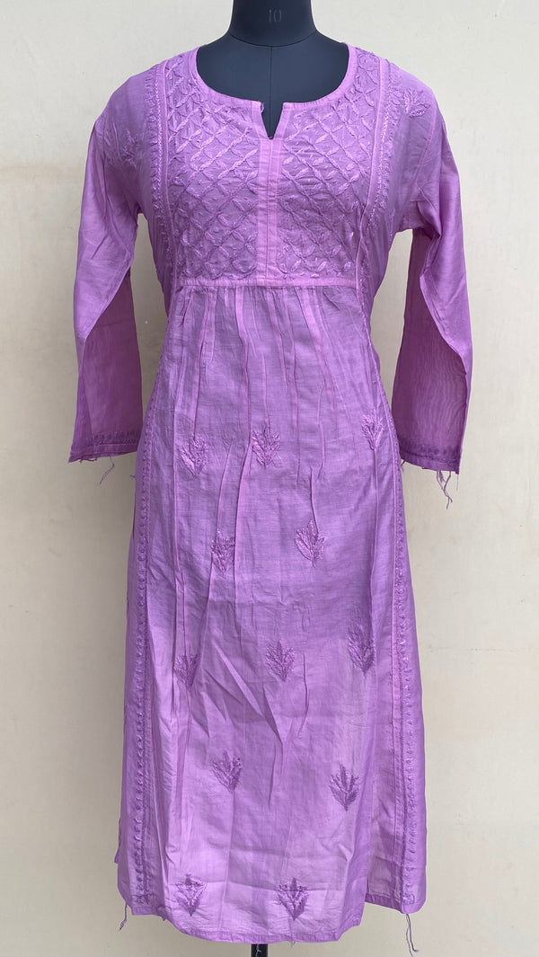 Lucknowi Chikankari  Kurti Purple Mal Chanderi With Self 3D Work