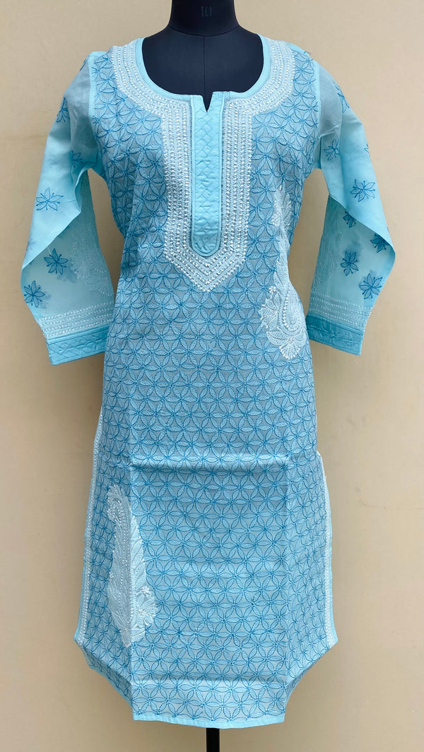 Lucknowi Chikankari Kurti Blue Cotton