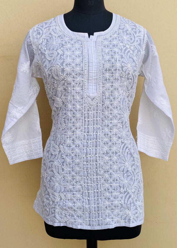 Lucknowi Chikankari Short Kurti White Mulmul Cotton