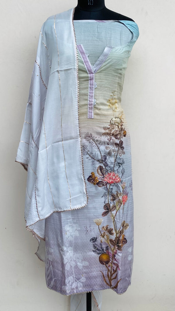 Designer Embroidered Suit Length 3 Piece Multicolour Muslin Cotton With Cutdana & Sequence Work