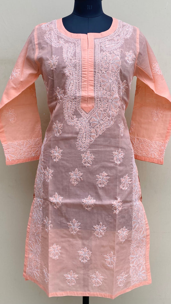 Lucknowi Chikankari Kurti Peach Cotton