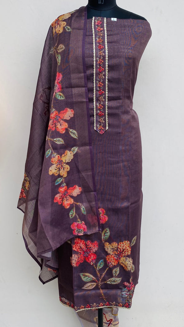 Designer Embroidered Suit Length 3 Piece Purple Tissue With Sequence Work