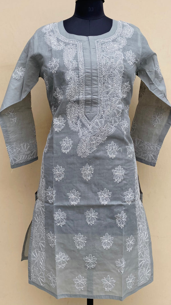 Lucknowi Chikankari Kurti Gray Cotton