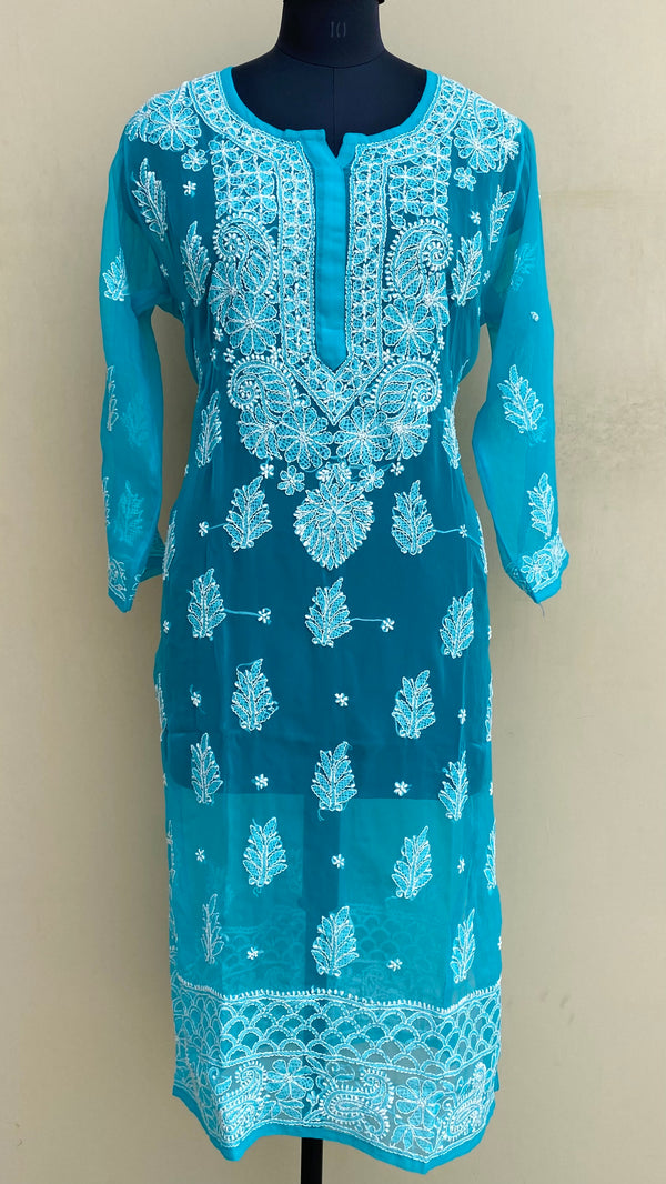 Lucknowi Chikankari Kurti Sea Green Georgette