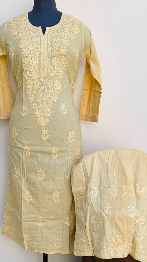 Lucknowi Chikankari Co-ord Set Cream Mulmul Cotton With Self Work